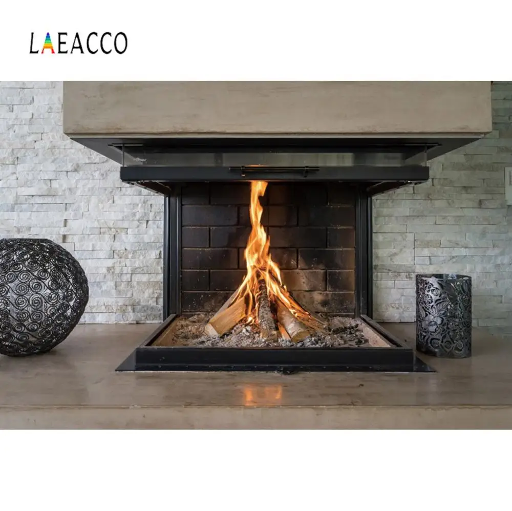 

Modern Luxury Fireplace Living Room Burning Fire Interior Photo Backdrops Photographic Backgrounds Photocall Photo Studio
