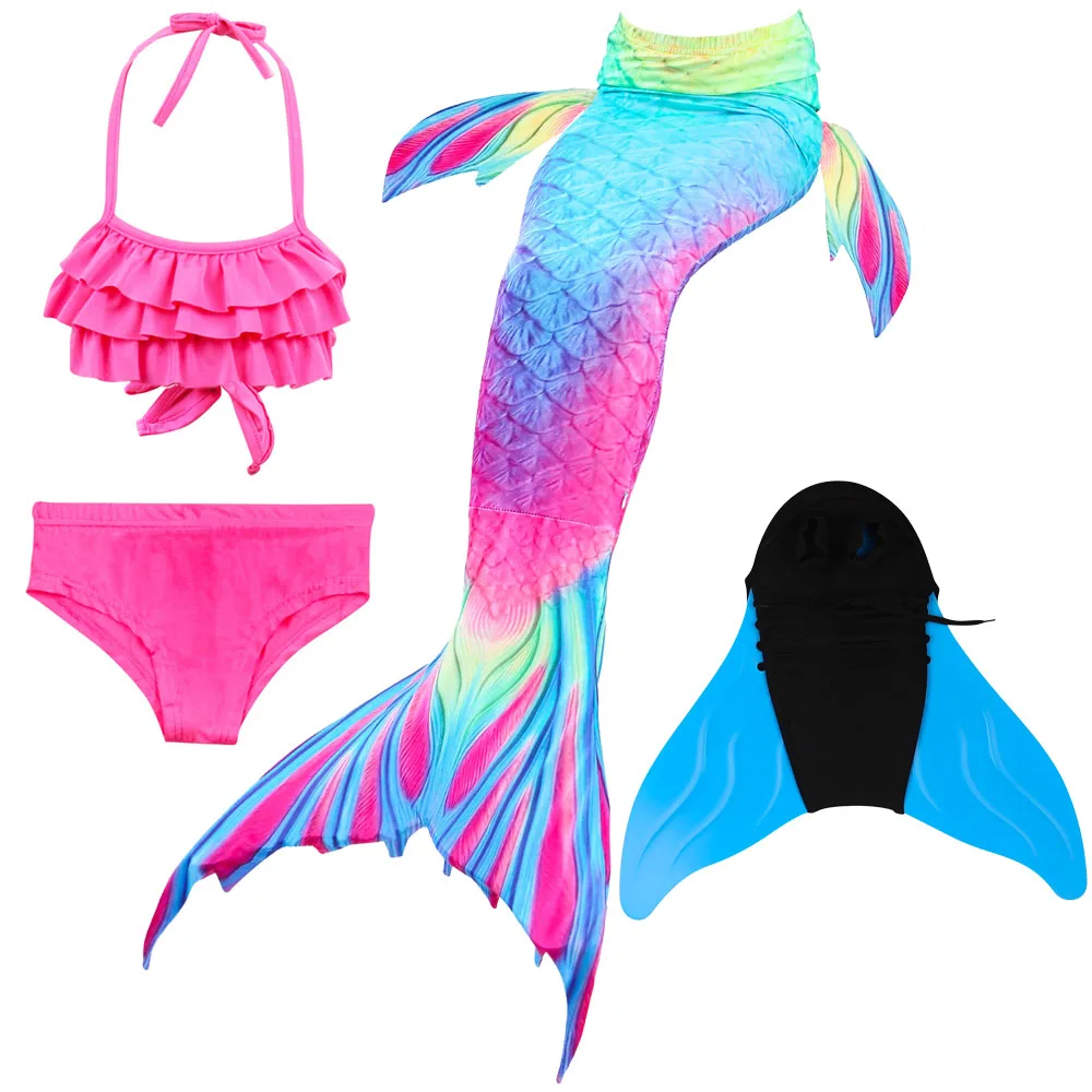 4 шт./компл. хвост русалки с монофином Флиппер бикини для девочек Дети плавающий хвост русалки костюм косплей - Цвет: With Monofin 21