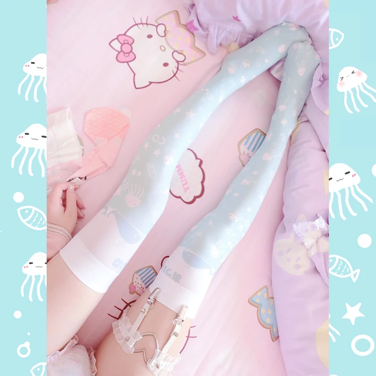 

Lolita stocking the songs of the deep sea Summer cool and refreshing jellyfish printing knee high socks Japanese anime COS socks