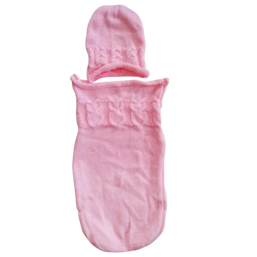 Новые зимние утепленная одежда для новорожденных одеяло Спальный мешок Дети Вязание капюшон сна накидка для детской коляски хлопок 45 см 0~ 8 м - Цвет: Pink