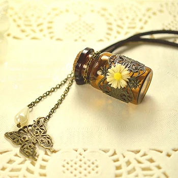 

Creative Flower Mosaic MINI Glass Essential Oil Bottle Fashion Aroma Perfume Pendant Modern Necklace Jewelry 5pcs/lot DC239