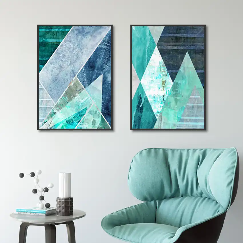 Cuadro Geometrico Abstracto En Lienzo Turquesa Decoracion Nordica