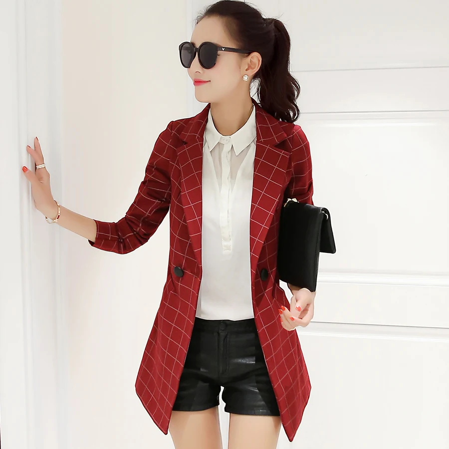 

women Blazers and jackets 2018 fashion Long sleeve casual Notched collar Blazer Double Breasted plaid jacket female Plus size