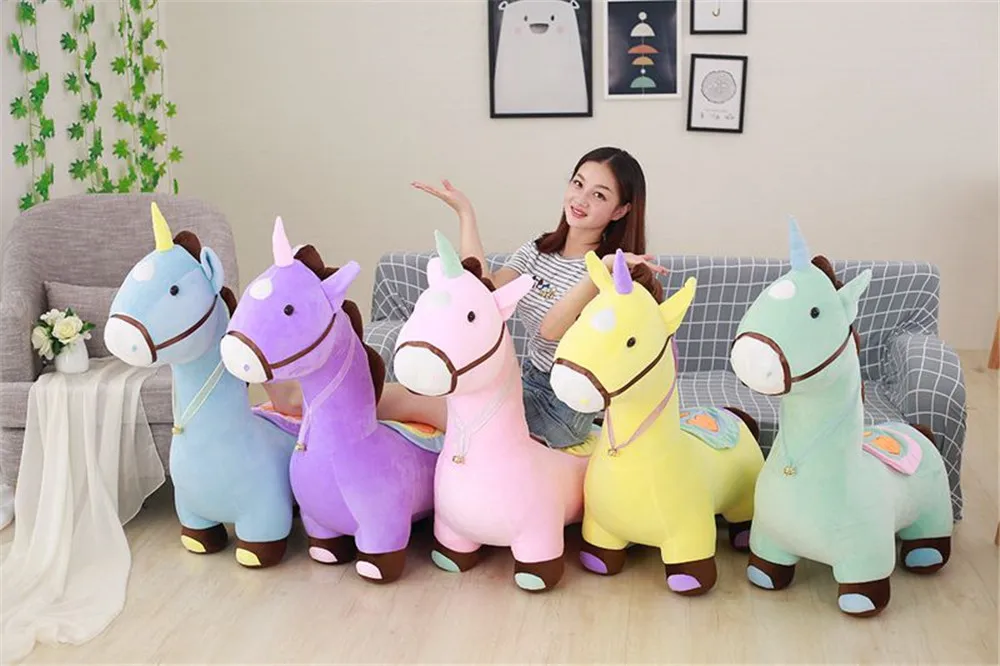 Fancytrader Soft Anime Unicorn Plush Sofa Toy Big 120cm Stuffed Cartoon Ride on Horse Doll Chair Could Load 50kg on the Back 4