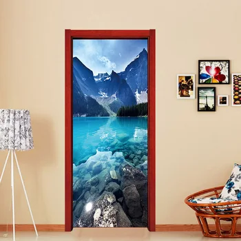 

3D Blue Chinese Mountain Lake Fridge Stickers Removable Wall Door Stickers Self Adhesive Decals Murals Kitchen DIY Decoration