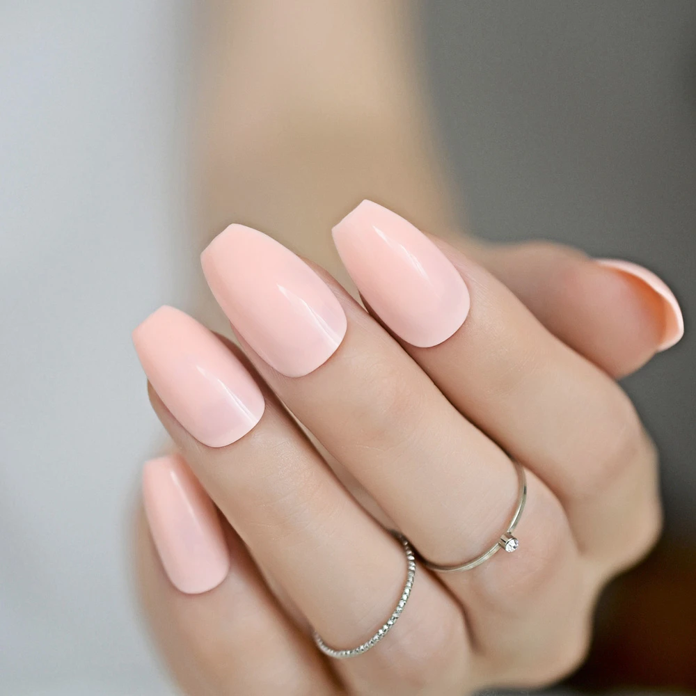 Fashion Coffin Ballerina Fake False Nails Light Soft Orange Pink Flat Shape Full Cover Fuax Ongles Makeup Manicure Tool 24pcs False Nails Aliexpress