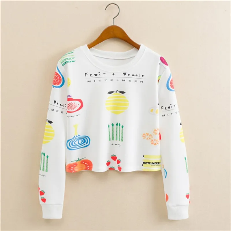 Harajuku Crop женские толстовки худи Kawaii осень зима пуловер Женский укороченный с