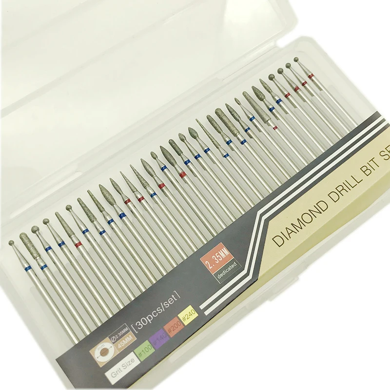 30pcs/set Diamond Nail Drill Bit Cuticle Manicure Pedicure Diamond Milling Cutter Cleaning Tool
