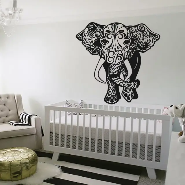 Removable Wall Stickers Elephant Decal Indian Art Decals Vinyl Removable Wall Stickers Elephant Decal Indian Art Decals Vinyl Sticker Home Bedroom Decor Waterproof Wallpaper