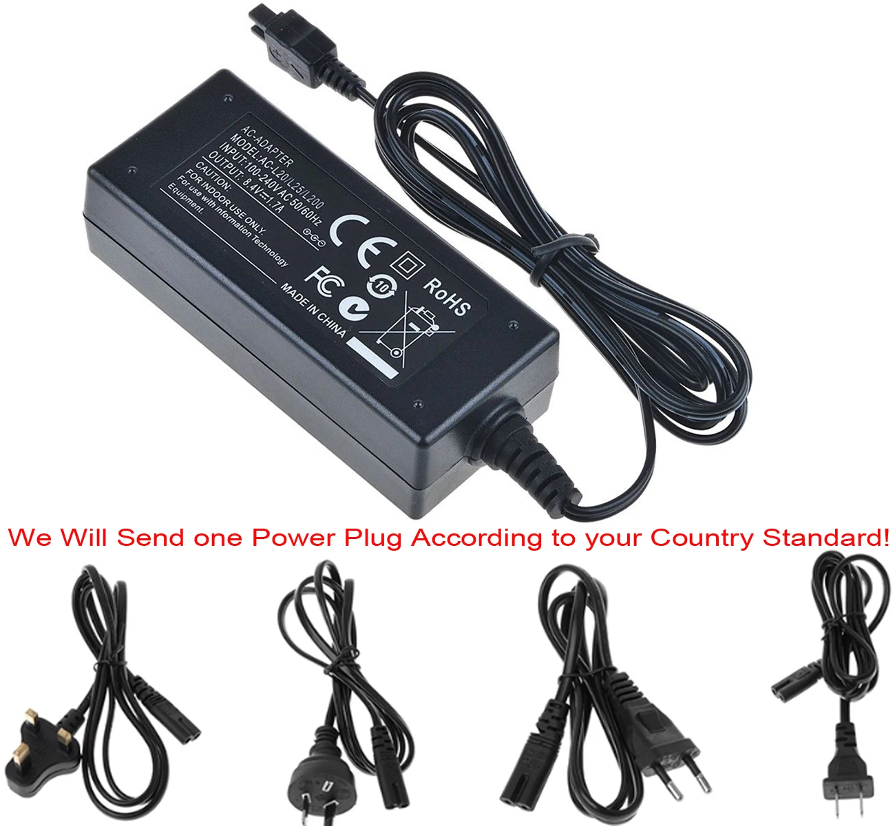 

AC Adapter Charger for Sony DCR-SR40, SR42, SR45, SR46, SR47, SR48, SR100, SR190, SR200, SR220, SR290, SR300 Handycam Camcorder