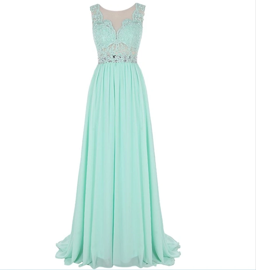 

Mint Green Evening Dresses 2019 A-line Cap Sleeves Chiffon Lace Crystals Women Long Evening Gown Prom Dresses Robe De Soiree