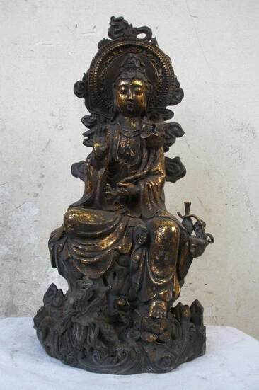 

shitou 003277 18"Tibet Buddhism Bronze Gild Full Moon Guanyin Kwan-Yin Bodhisattva statue discount 30% (C0324)