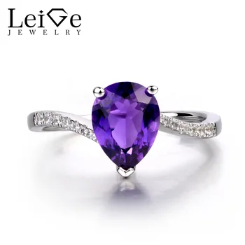 

Leige Jewelry Pear Shaped Engagement Rings for Women Natural Amethyst Ring Purple Gemstone Jewelry Sterling Silver 925