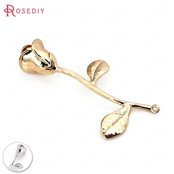 

4PCS 23x40MM 24K Champagne Gold Color Plated Brass Rose Charms Pendants High Quality Diy Jewelry Findings Accessories