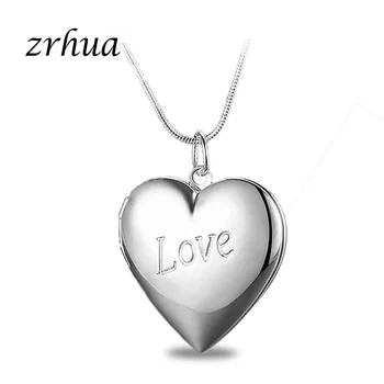 

ZRHUA Promotion Wholesale Silver Necklace 925 Sterling Silver Necklace Chains Heart Shape Open Case Frame Silver Pendant