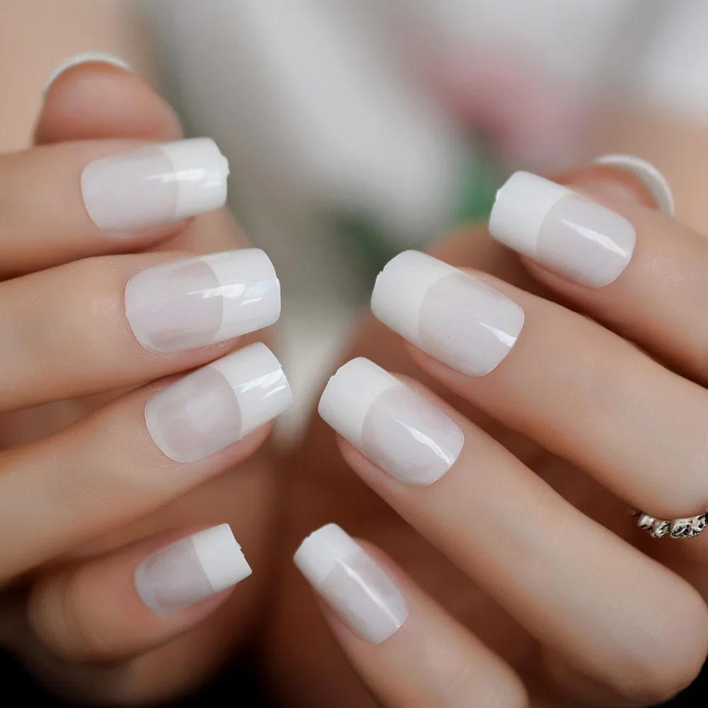 French Nails Medium Flat Jade White Nails Simple Shiny Fake Nail Tips