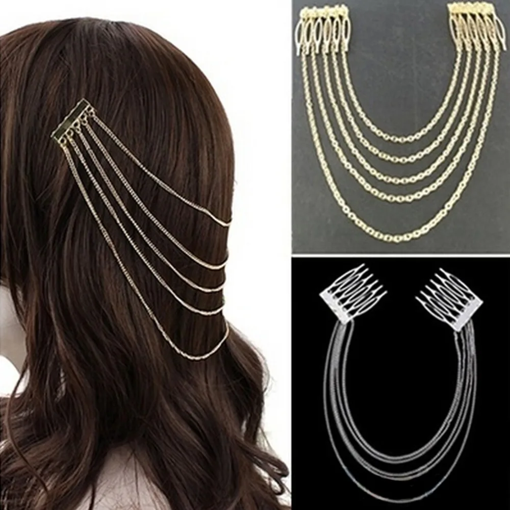 Wedding Hair Accessories Long Tassel Hairwear Chain Hair Pin Comb Cuff