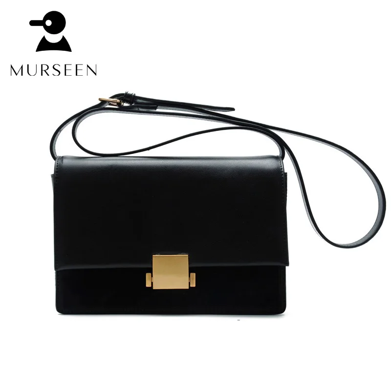 

Winter Women Genuine Leather Handbags Luxury Brand Designer Messenger Bags Small Solid Cowhide Shoulder Cross Body Bag Black S-X
