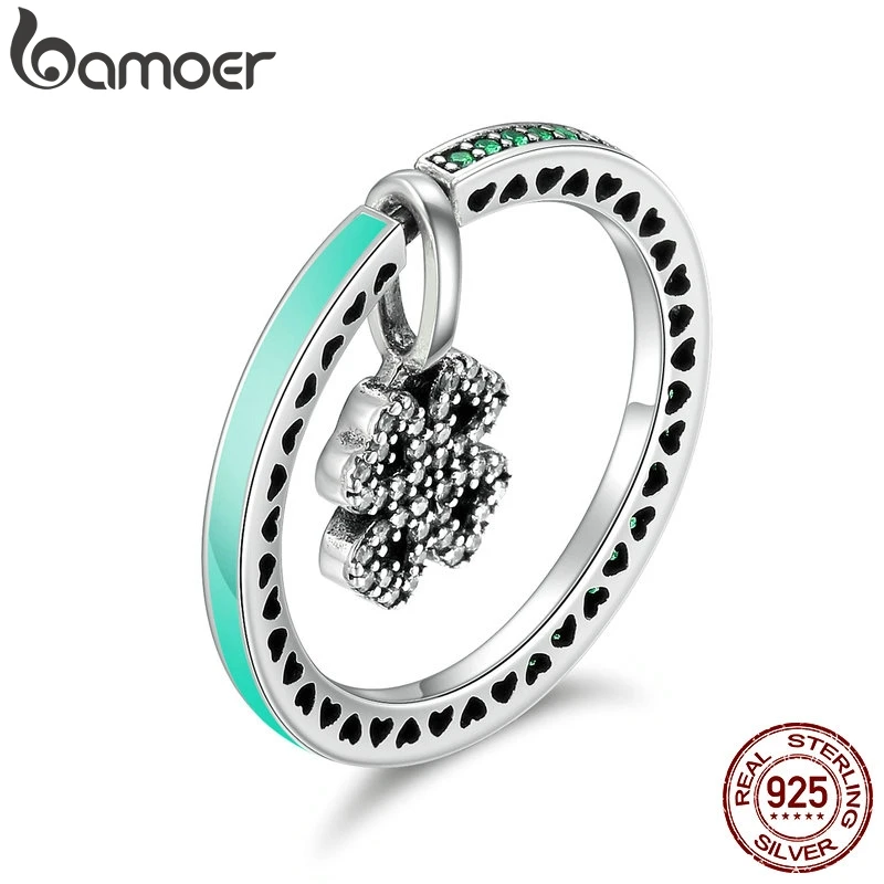 

BAMOER 925 Sterling Silver Green & White Sparking Snowflake Finger Rings for Women Wedding Engagement Jewelry Gift SCR130