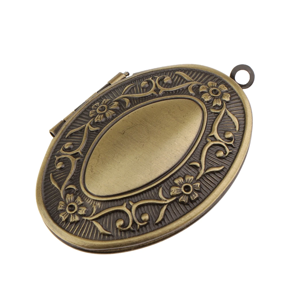 Chic Vintage Flower Engraved Photo Picture Frame Charm Oval Shape Locket Pendant DIY Jewelry