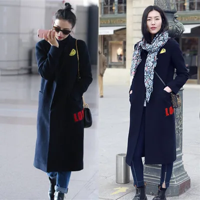 

UK New 2019 Spring style Women Fall Winter Navy Notched Lapel Woolen Long Coat Female Outerwear Casacos Manteau femme