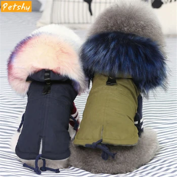 

Petshy Winter Dog Clothes Luxury Faux Fur Collar Dog Coat for Small Dog Puppy Warm Windproof Pet Parka Fleece Lined Puppy Jacket