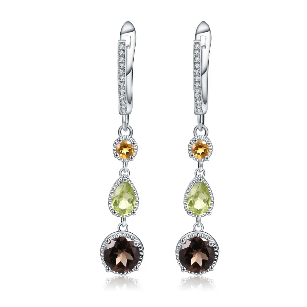 

Gem's Ballet Natural Citrine Peridot Smoky Quartz Gemstone Drop Earrings Women's 925 Sterling Silver Vintage Earrings Jewelry