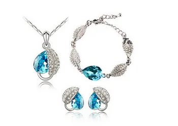 

Drop Crystal Set Acacia leaves Kit Jewelry sets / necklace + earrings + Bracelets Noble jewelry for women
