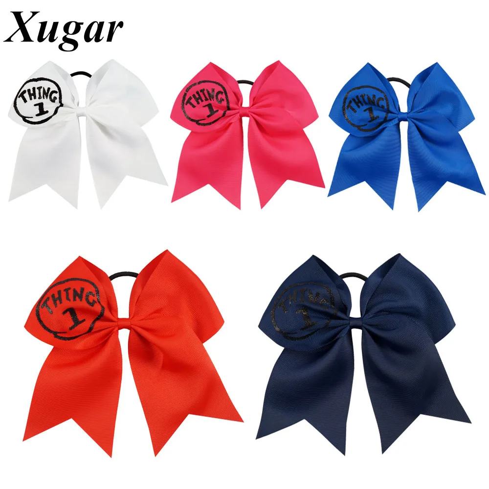 

7'' Solid Grosgrain Ribbon Cheer Bows With Glitter Printed Words For Sweet Children Girls Cheerleading Bows