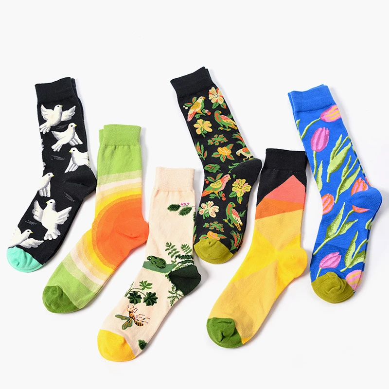 

Adult Size Mid Calf Crew Socks Pigeon Peace White Dove Rainbow Honeybee Bee Flowers Magpie Phoenix Parrot Mint Tulips Stitch