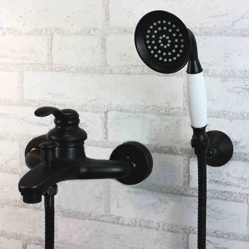 Wall Mounted Bathroom Shower Mixer Faucet Single Handle Handheld Shower Faucet Tap with Hand Shower + Bracket
