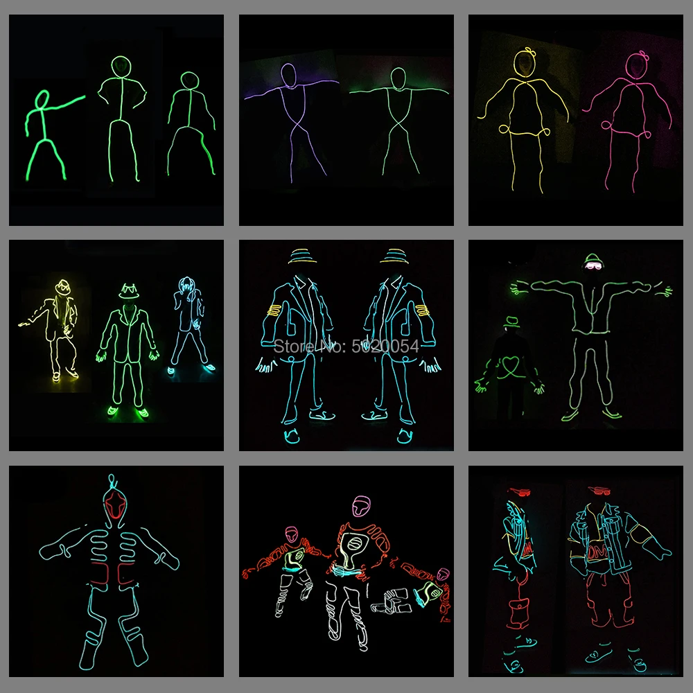 

12 Design Flexible EL Wire Glowing Costume Dance DJ Neon Led Luminous Clothing Light Up Costume For Stage Show