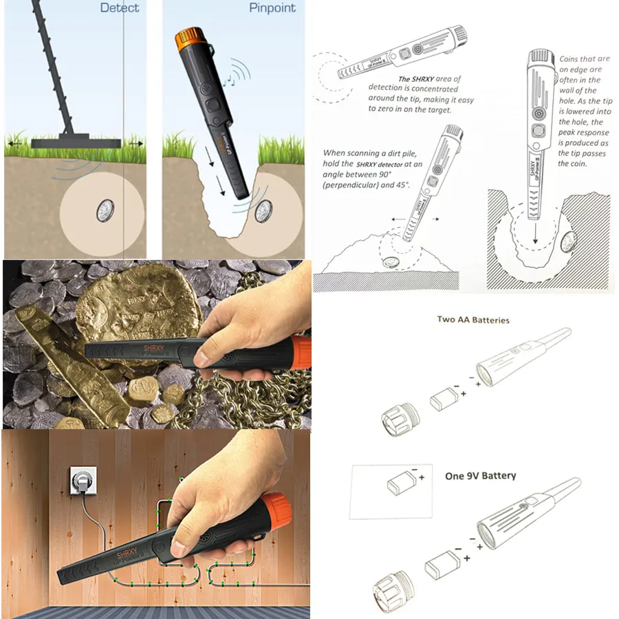 SHRXY Модернизированный профессиональный ручной металлодетектор GP-pointer2 Водонепроницаемый Регулируемый указатель оранжевый/черный цвет