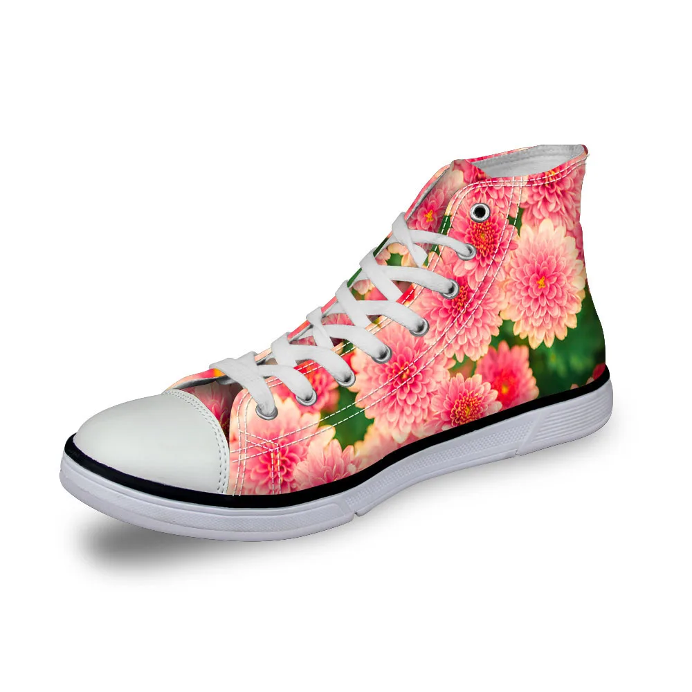 

Noisydesigns Ladies sneakers women pink flower rose 3D print vintage flat shoe vulcanized high top casual footwear girls fashion