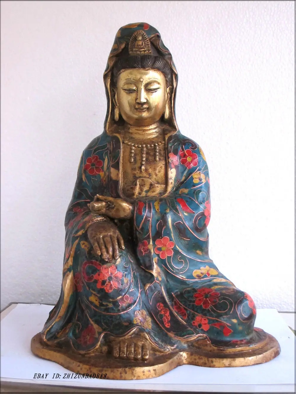 

12"Tibet Buddhism bronze gild Cloisonne Sit Kwan-Yin Bodhisattva Quan Yin Statue