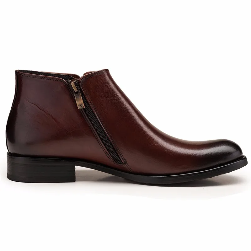 Большие размеры EUR45; черные/коричневые зимние мужские ботильоны с теплой шерстяной подкладкой; модельные ботинки из натуральной кожи; Мужская офисная обувь