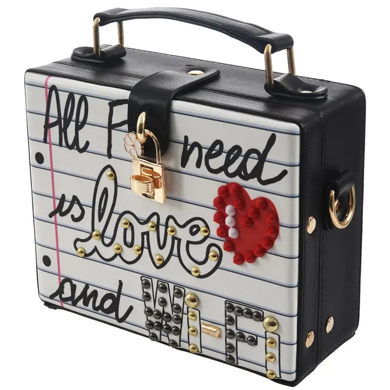 

Fashion letter diamonds pearl rivet box shape casual female handbag