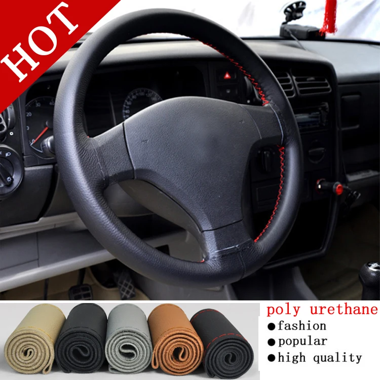 

Hot Sale New Universal Anti-slip BreathablePU Leather DIY Car Steering Wheel Cover Case With Needles and Thread Free Shipping