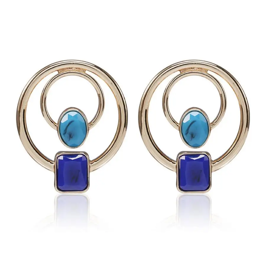 HC New Fashion Resin Bead Stud Earrings Gold Color Double Circle Luxury