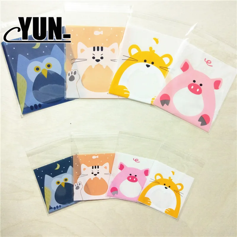 

100pcs Cartoon Animal Gift Bag Pet Biscuits Cat Pig kids Birthday Party Favors and Gifts Candy Ziplock Greedy Snack Supplies 7D