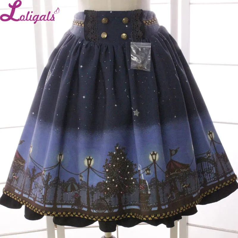 Image 2016 New Short Skirt Sweet Starry Playground Night Printed A line Lolita Skirt with Ruffles