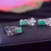 Натуральный зеленый изумруд ювелирные наборы драгоценных камней натуральный драгоценный камень кольцо серьги 925 серебро стильная мельница цветы для женщин подарок ювелирные изделия