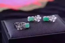 Natural green emerald gem jewelry sets natural gemstone ring Earrings 925 silver Stylish windmill Flowers women gift jewelry