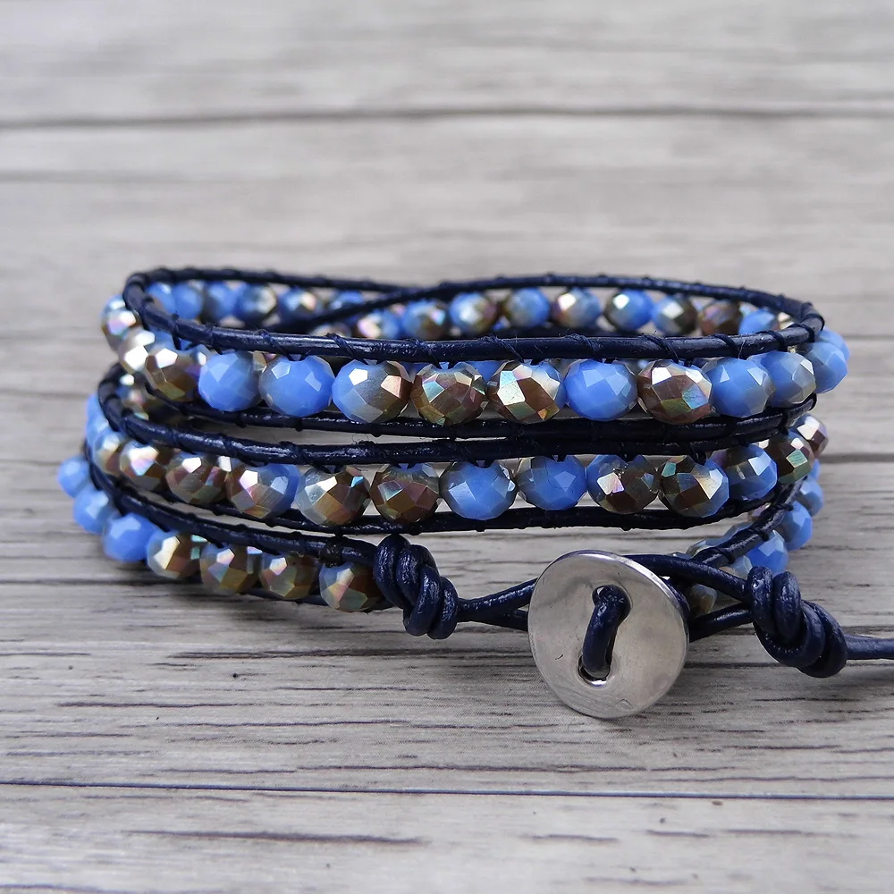 BOHO blue Crystal Wrap bracelet blue crystal bead bracelet gypsy wrap