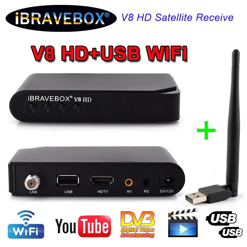 

Satellite TV Receiver iBRAVEBOX V8 HD Upgrade by V7HD DVB-S2 + USB Wfi Receptor with 5 lines Europe Cline account suppor powerv