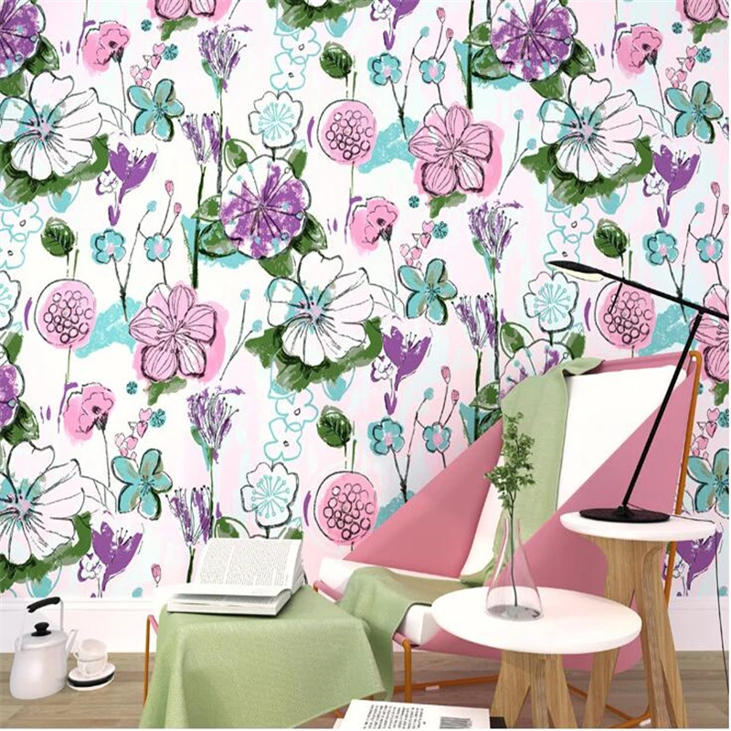 beibehang Pure Paper Wallpaper Nordic Water Lily Lotus Leaf Abstract Sketch Art Background Bedroom New Chinese Wall | Обустройство