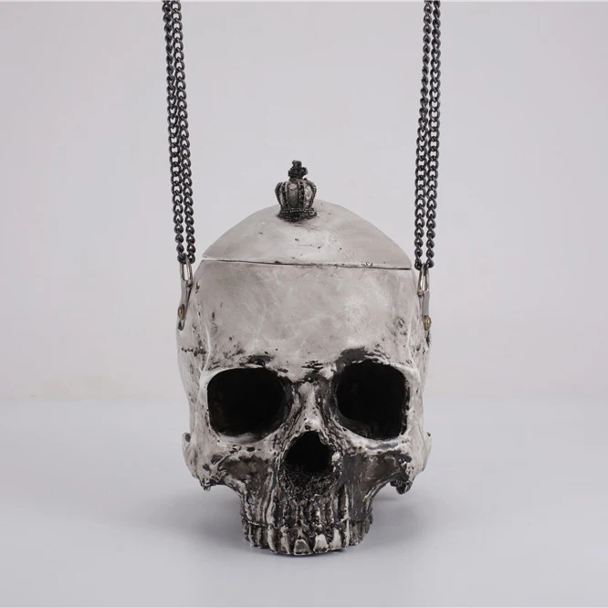 

Girls Skull Bags for Female 2018 Gothic Vintage Handbag Solid Crown Shoulder Bags Chain Grey/Black Crossbody Messenger Bags