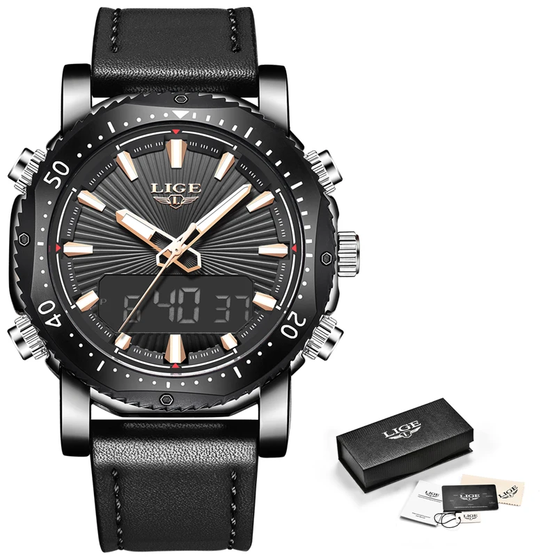 

2019 New LIGE Mens Watches Top Brand Luxury Men's Casual Double Display Quartz Waterproof Watch Men's Sport's Watch Reloj Hombre