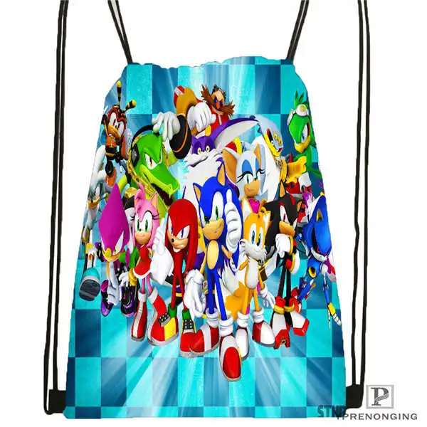 Drawstring Backpack Индивидуальная походная сумка на шнурке с изображением Соника и друзей, милый рюкзак для детей(черная спинка), 31x40 см#2018612-01-2 - Цвет: Drawstring Backpack