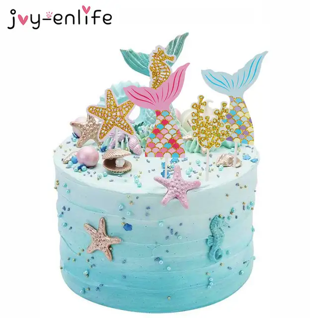 Joy Enlife Mermaid Starfish Seahorse Glitter Cake Topper Birthday